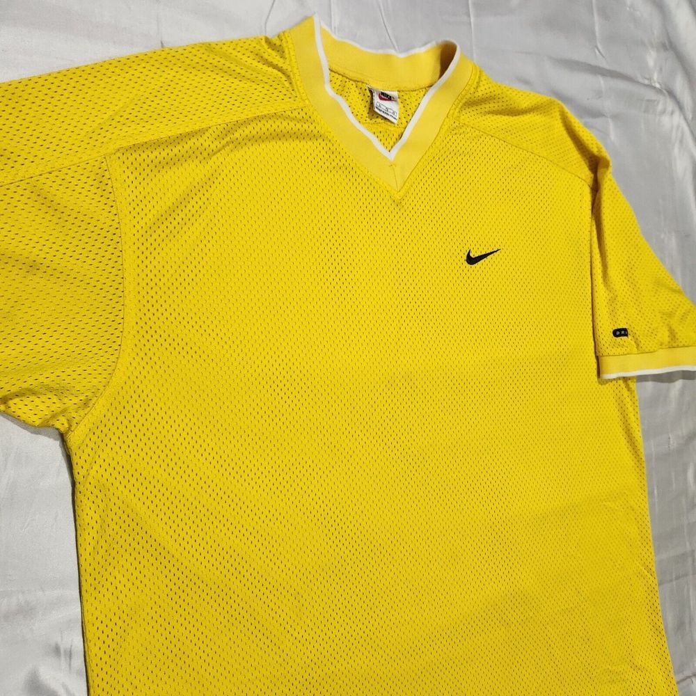 Vintage Nike Jersey Men XL White Tag 90s Football Soccer V Neck Shirt Y2K Yellow